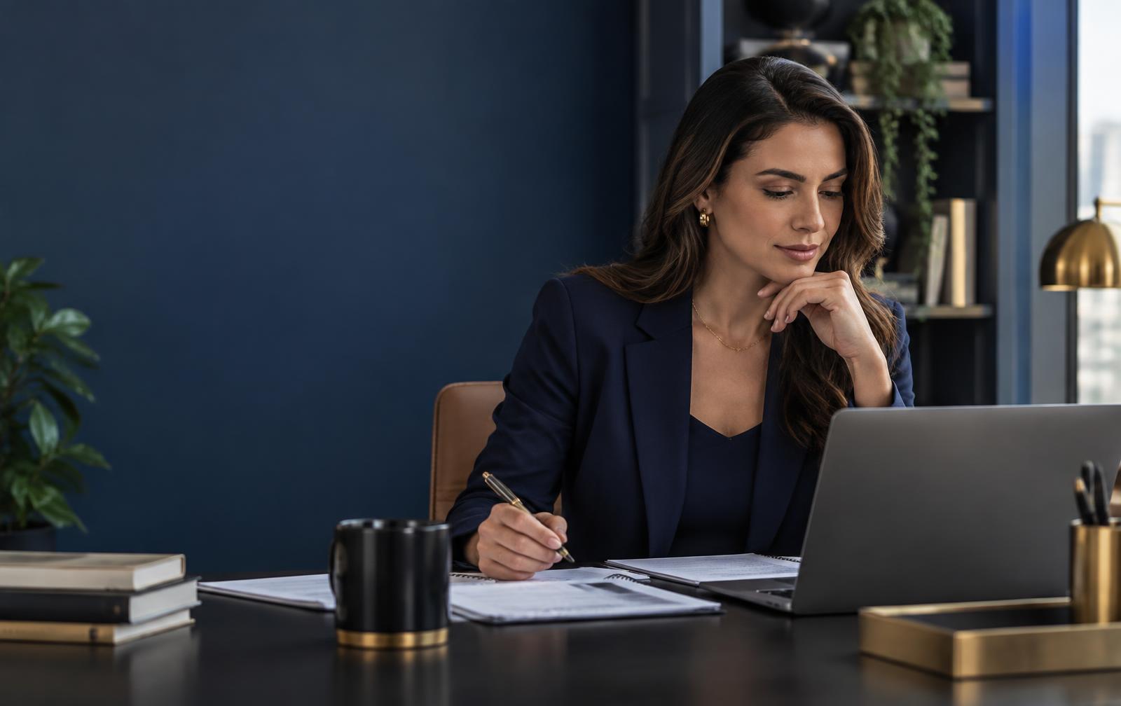 Empreendedora analisando a estratégia do seu negócio